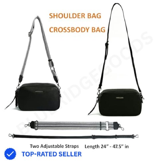 Genuine Leather Crossbody Bag Square Camera Messenger Purse Two Straps - Picture 4 of 8